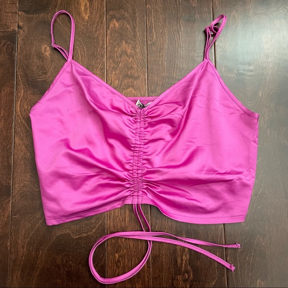 NWT Zara fuchsia ruched satin effect crop top - Picture 5 of 9